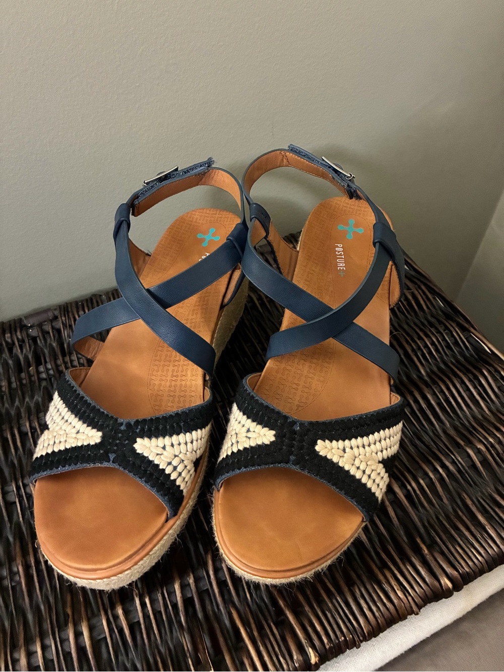 Baretraps Posture+ Navy Blue Espadrille Wedge Sandals